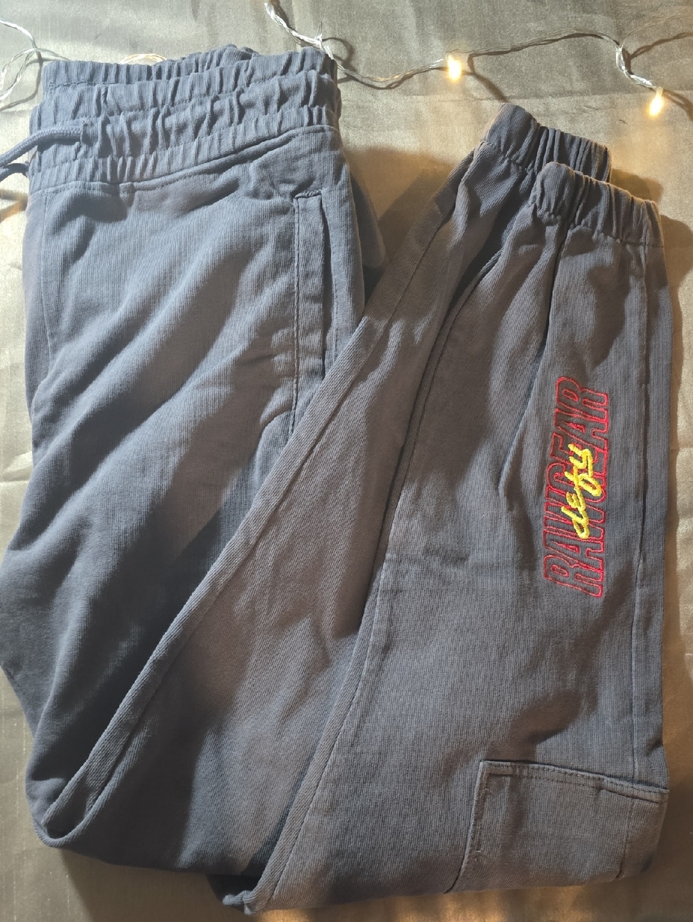 Navy Sweatpants with Red & Yellow Embroidery